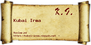 Kubai Irma névjegykártya